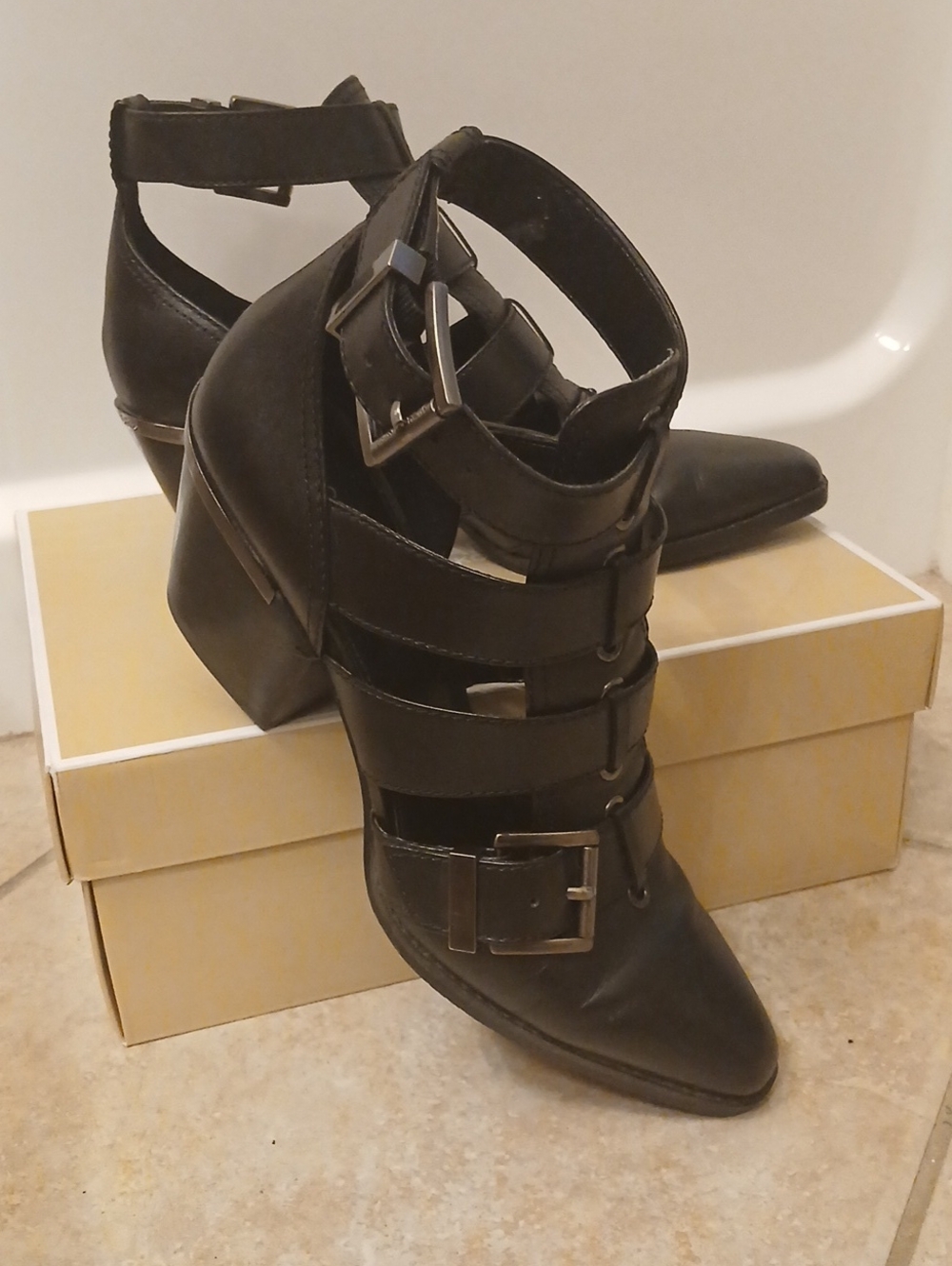 MICHAEL Michael Kors Black Strappy Buckle Heeled Ankle Boots